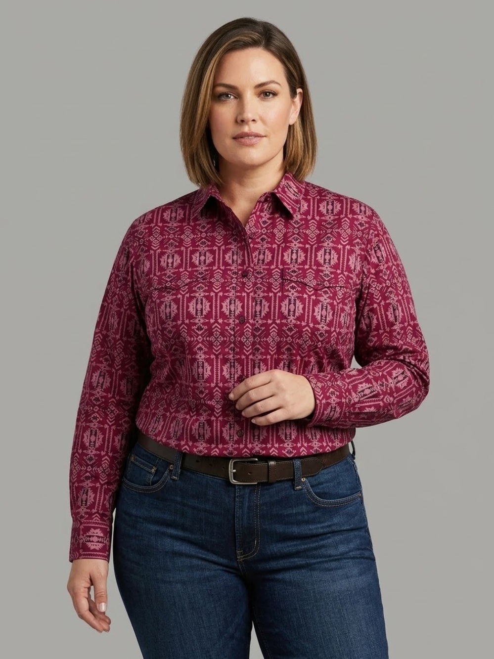 Ariat REAL Women's 3X Southwestern Aztec Pattern Long Sleeve Western